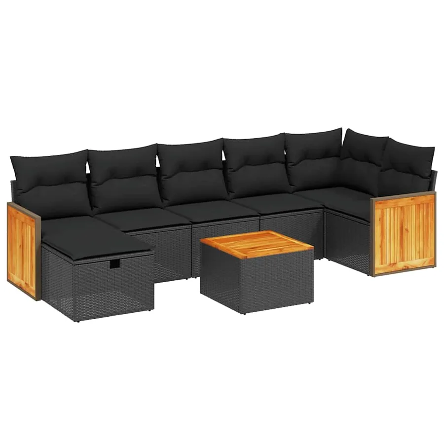 Salon de jardin 8 pcs avec coussins noir résine tressée - 2
