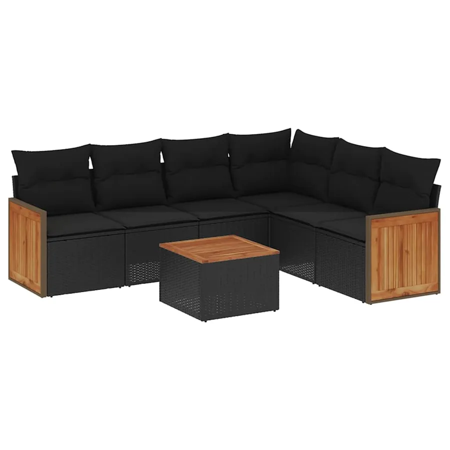 Salon de jardin 7 pcs avec coussins noir résine tressée 62 x 62 x 69 cm - 57,3 kg - 2