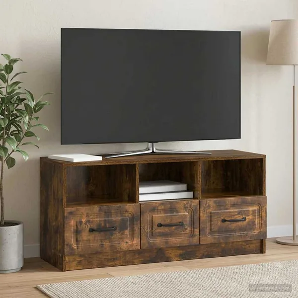 Meuble TV Chêne fumé 102 x 34,5 x 47 cm Bois d'ingénierie