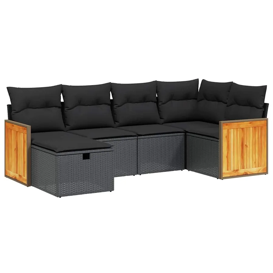 Salon de jardin 6 pcs avec coussins noir résine tressée - 2