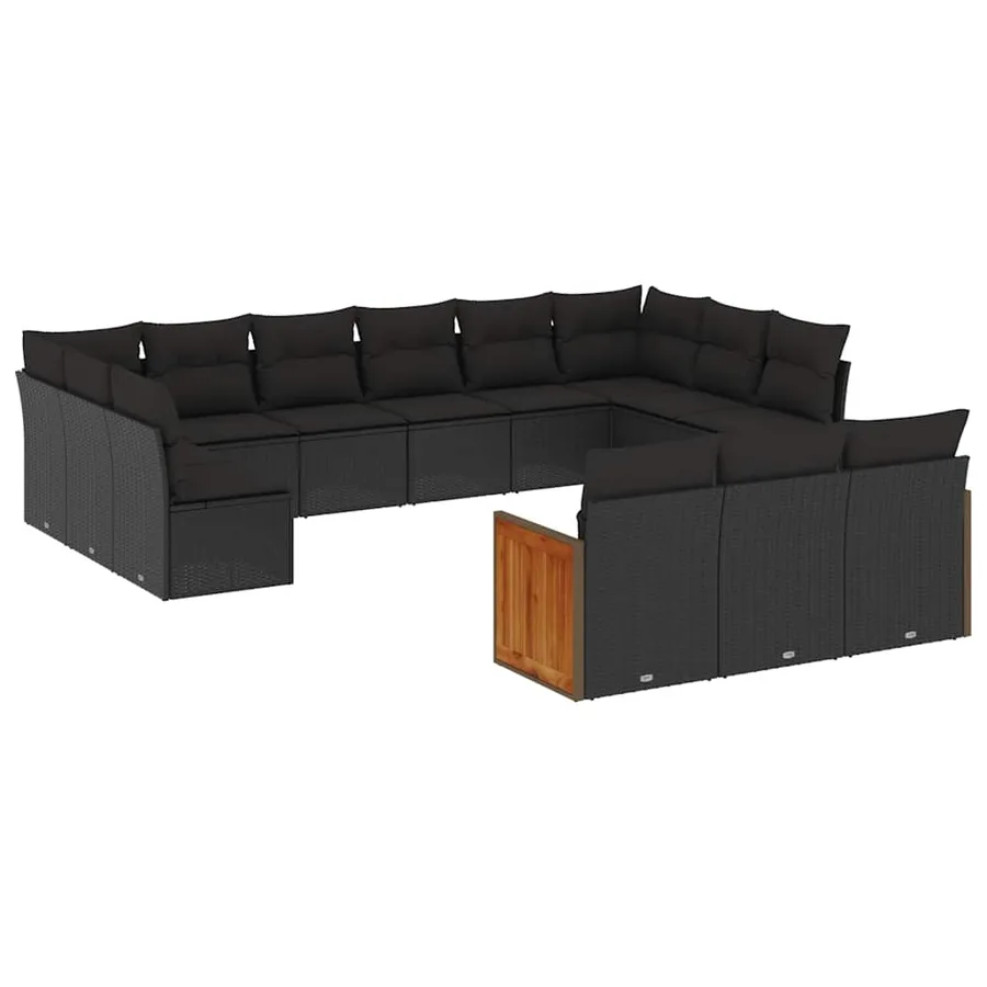 Salon de jardin avec coussins 13 pcs noir résine tressée - 2