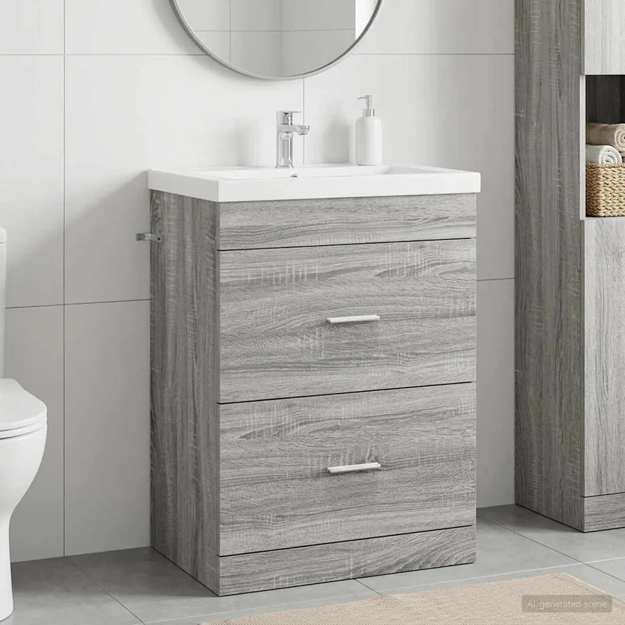 Meuble sous lavabo de salle de bain Sonoma gris