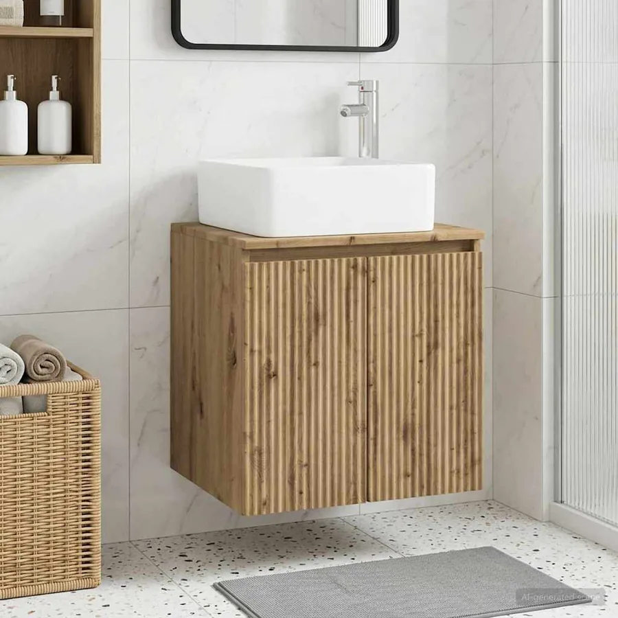 Vanité de lavabo mural Chêne artisanal 53 x 35 x 63 cm