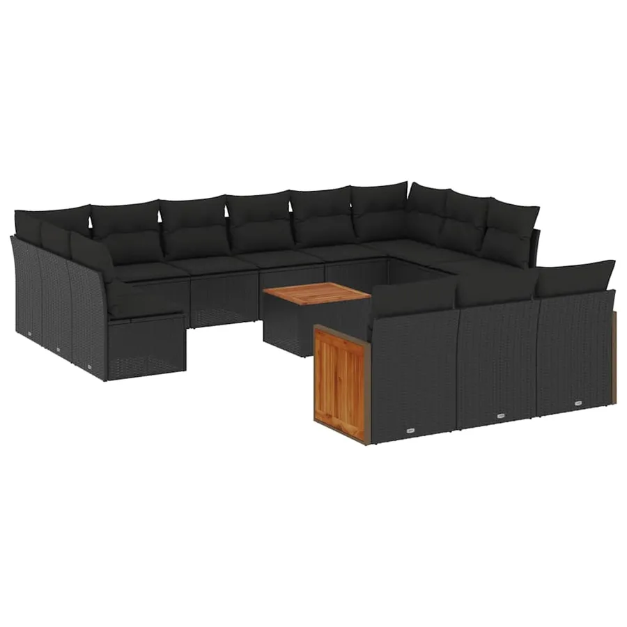 Salon de jardin avec coussins 14 pcs noir résine tressée - 2