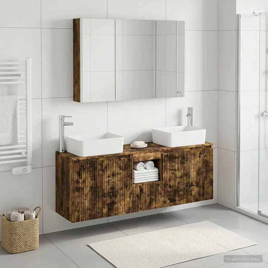 Ensemble d'armoire de salle de bain 4 pcs Chêne fumé