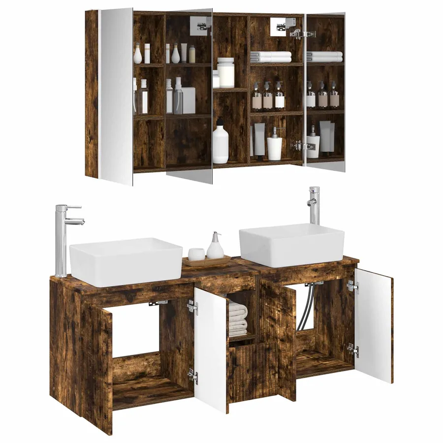 Ensemble d'armoire de salle de bain 4 pcs Chêne fumé - 3
