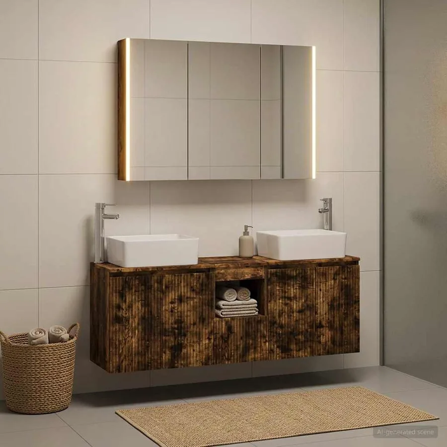 Ensemble d'armoire de salle de bain 4 pcs Chêne fumé - 4