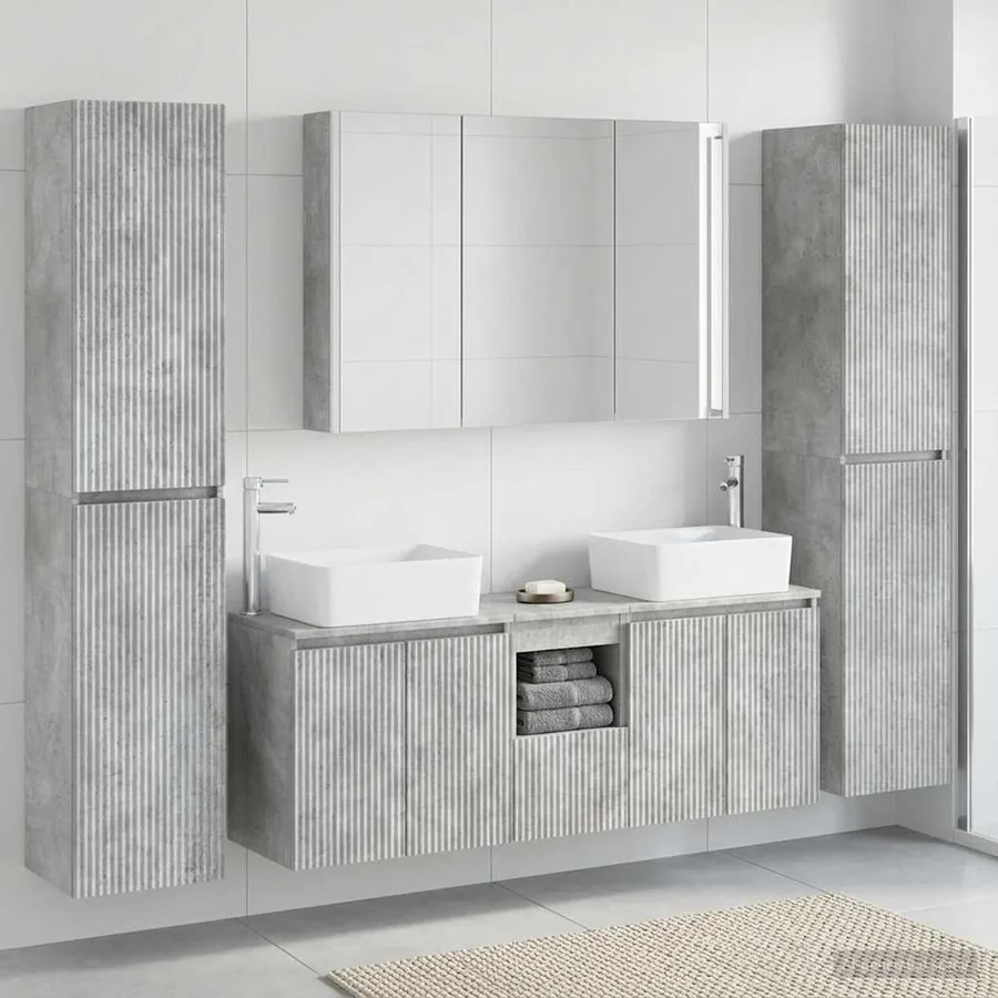 Ensemble de mobilier de salle de bain 6 pcs Gris béton