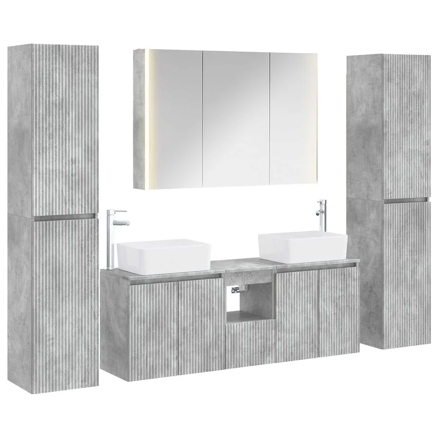 Ensemble de mobilier de salle de bain 6 pcs Gris béton - 2