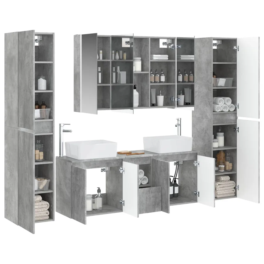 Ensemble de mobilier de salle de bain 6 pcs Gris béton - 3