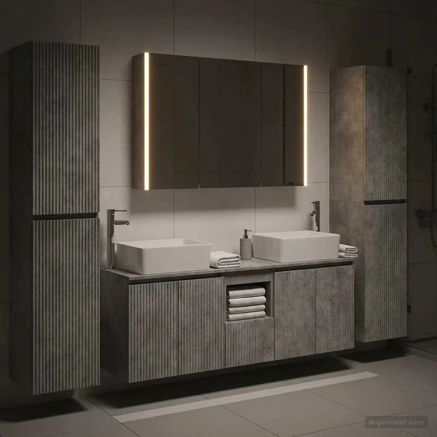 Ensemble de mobilier de salle de bain 6 pcs Gris béton - 4