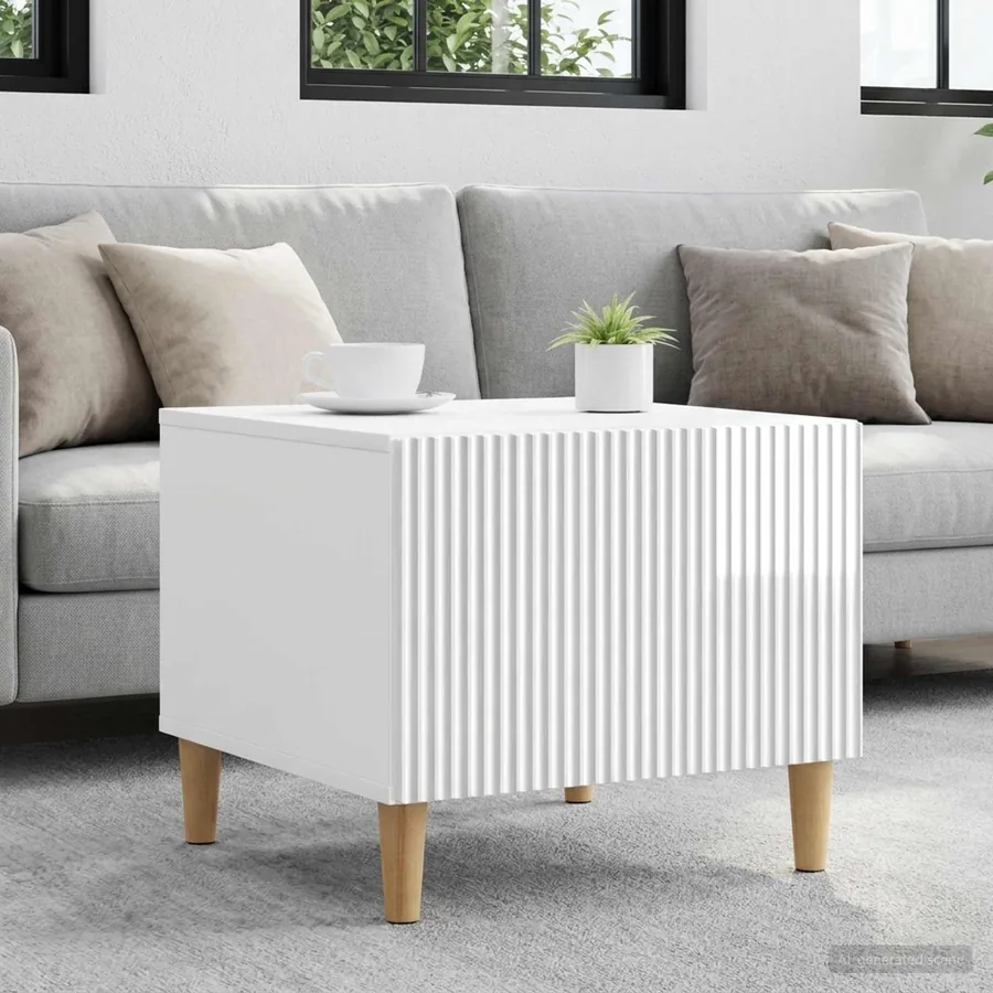 Table basse Blanc brillant 49 x 50 x 40 cm Bois d'ingénierie