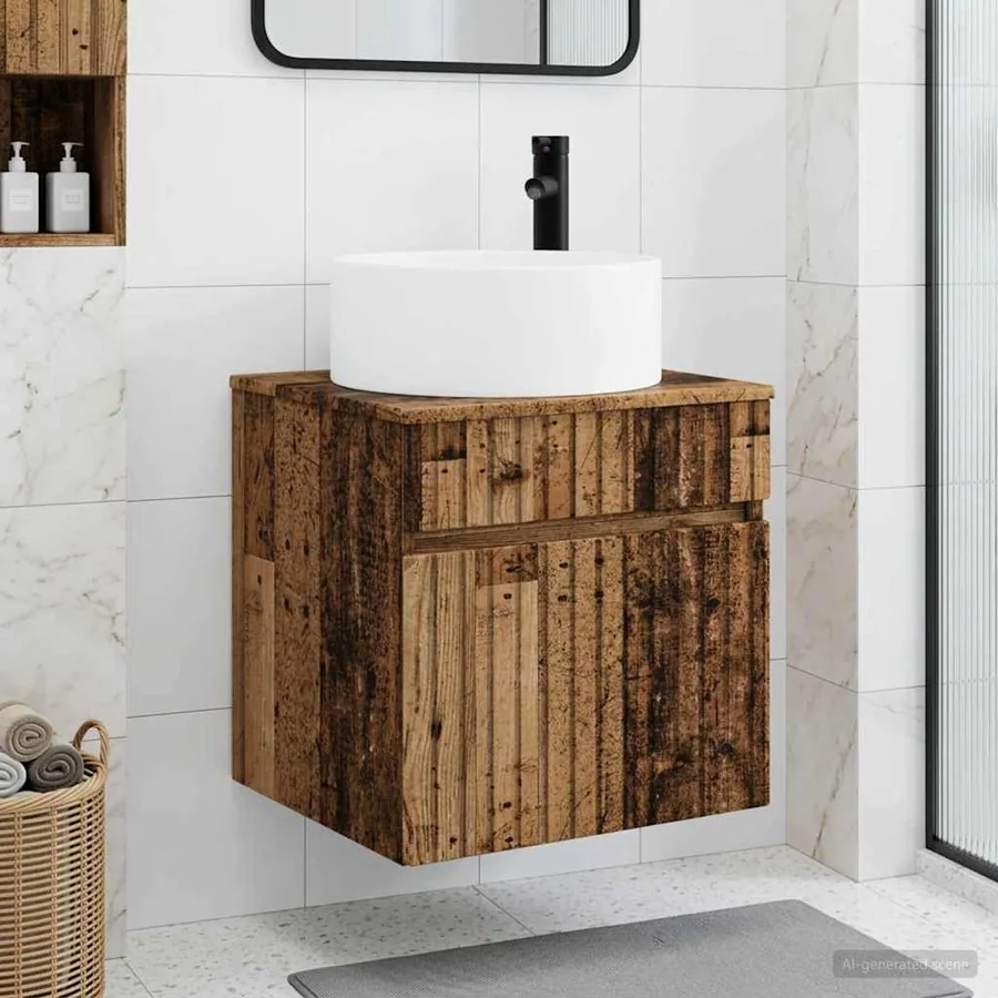 Meuble de lavabo mural Bois ancien 49 x 44,5 x 65,5 cm