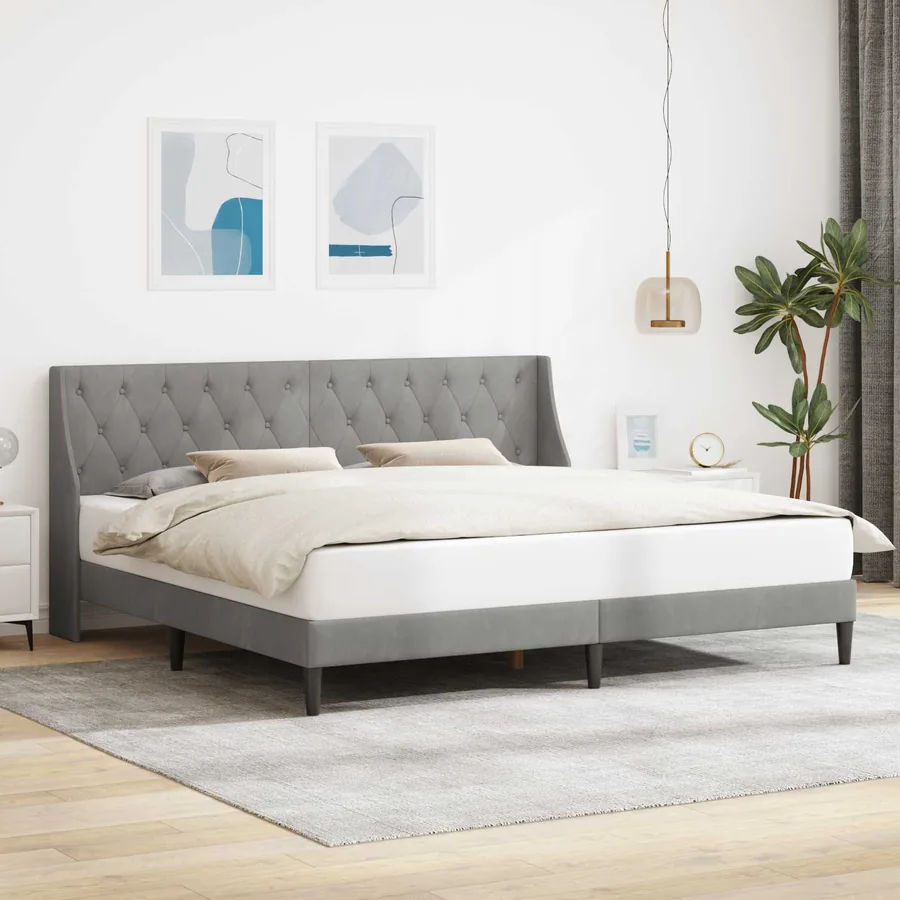 Cadre de lit avec tête de lit Gris clair 200 x 200 cm Velours