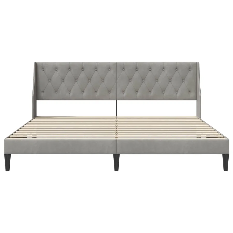 Cadre de lit avec tête de lit Gris clair 200 x 200 cm Velours - 4