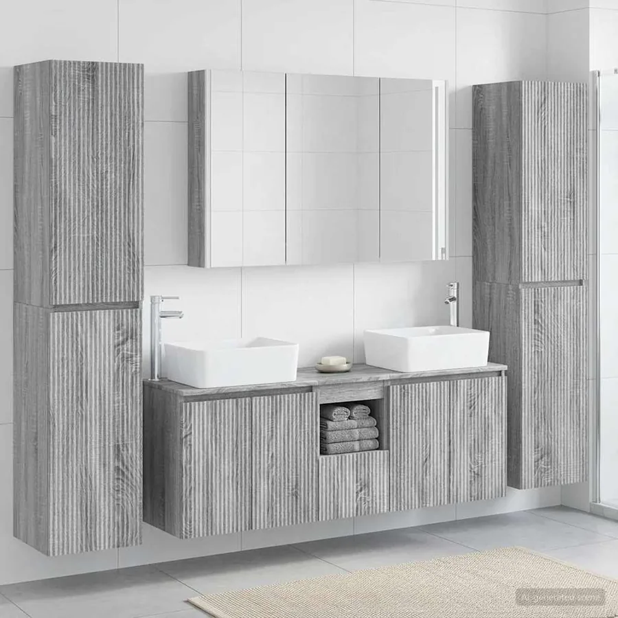 Ensemble de mobilier de salle de bain 6 pcs Sonoma gris