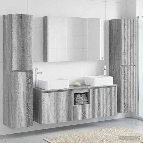 Ensemble de mobilier de salle de bain 6 pcs Sonoma gris