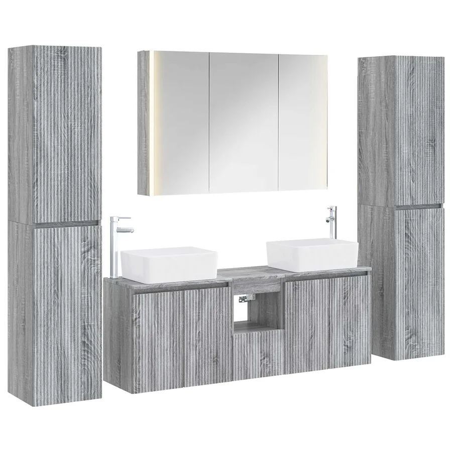 Ensemble de mobilier de salle de bain 6 pcs Sonoma gris - 2