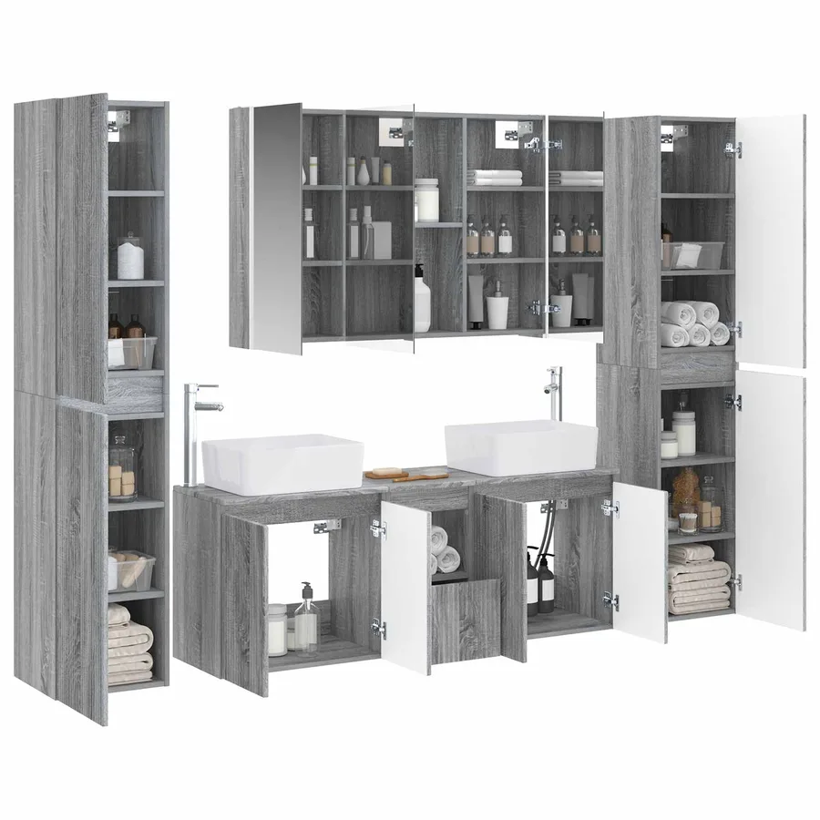 Ensemble de mobilier de salle de bain 6 pcs Sonoma gris - 3