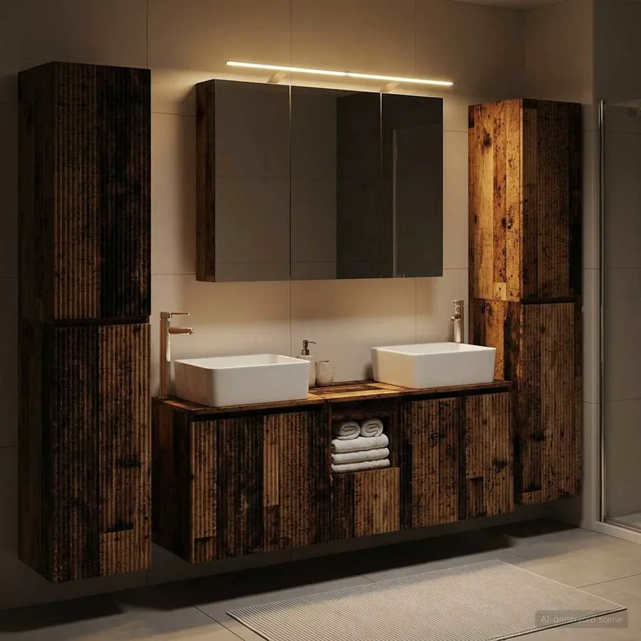 Ensemble de mobilier de salle de bain 6 pcs Bois ancien - 4