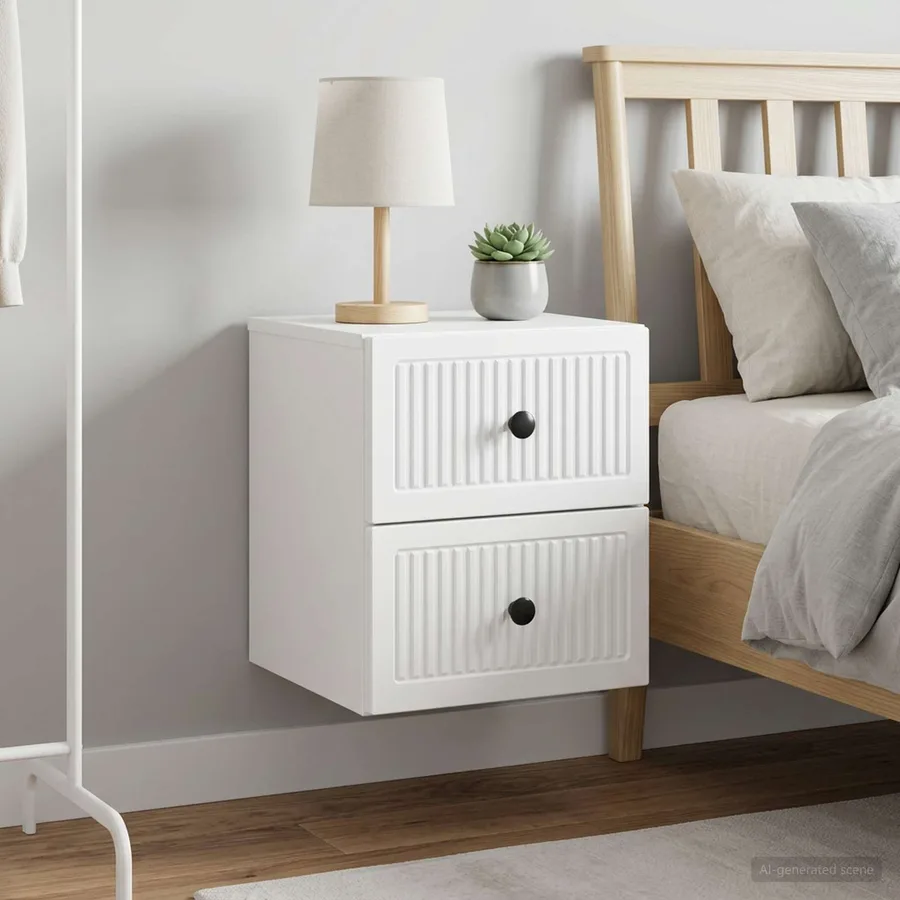 Cabinet de chevet mural 2 pcs Blanc brillant 33 x 34,5 x 40 cm - 4