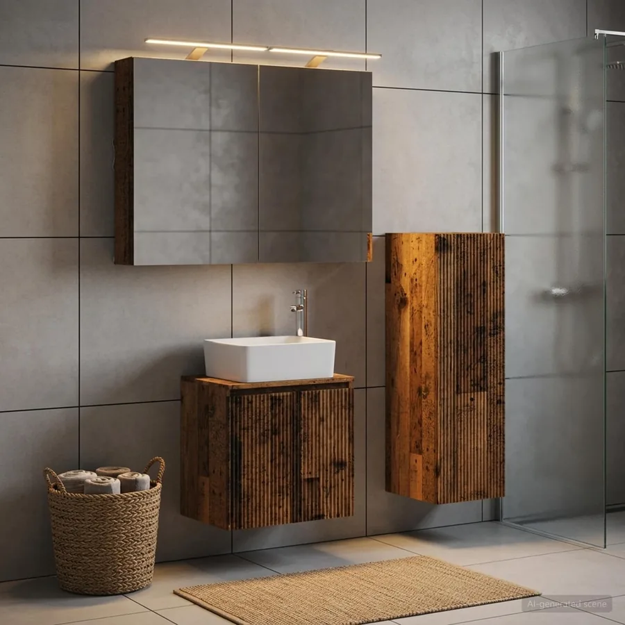 Ensemble de mobilier de salle de bain 4 pcs Bois ancien