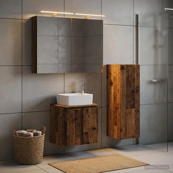 Ensemble de mobilier de salle de bain 4 pcs Bois ancien