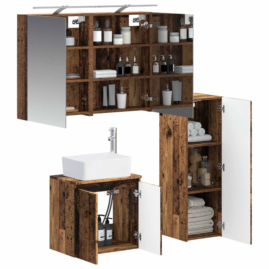 Ensemble de mobilier de salle de bain 4 pcs Bois ancien - 3