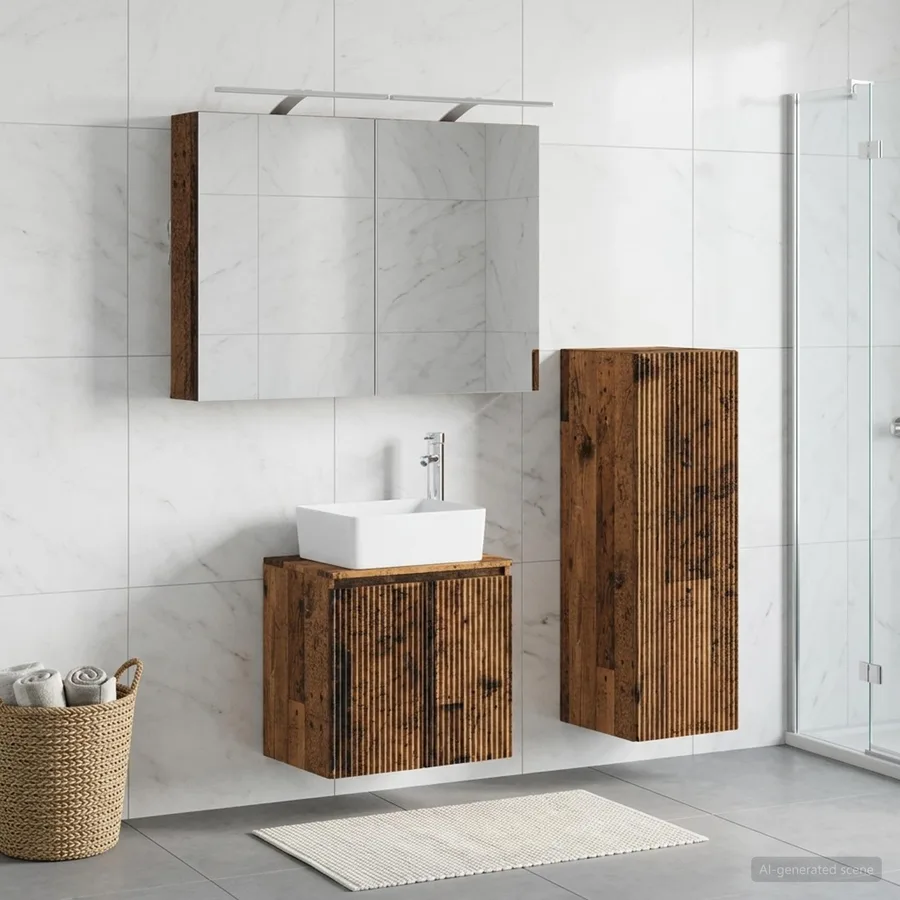Ensemble de mobilier de salle de bain 4 pcs Bois ancien - 4