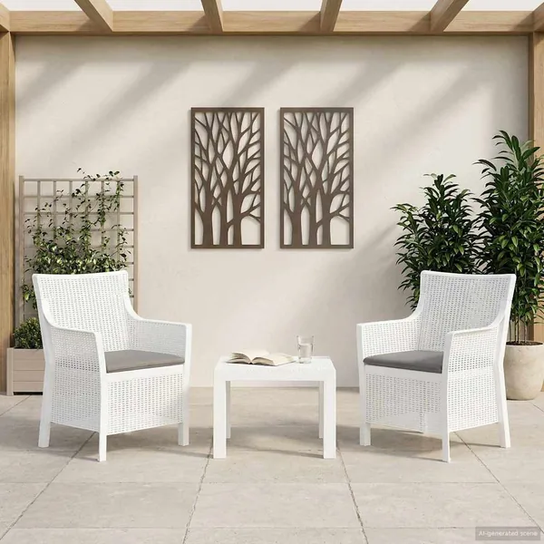 Ensemble salon avec coussin 3 pcs Blanc PP