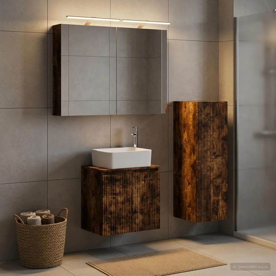 Ensemble de mobilier de salle de bain 4 pcs Chêne fumé