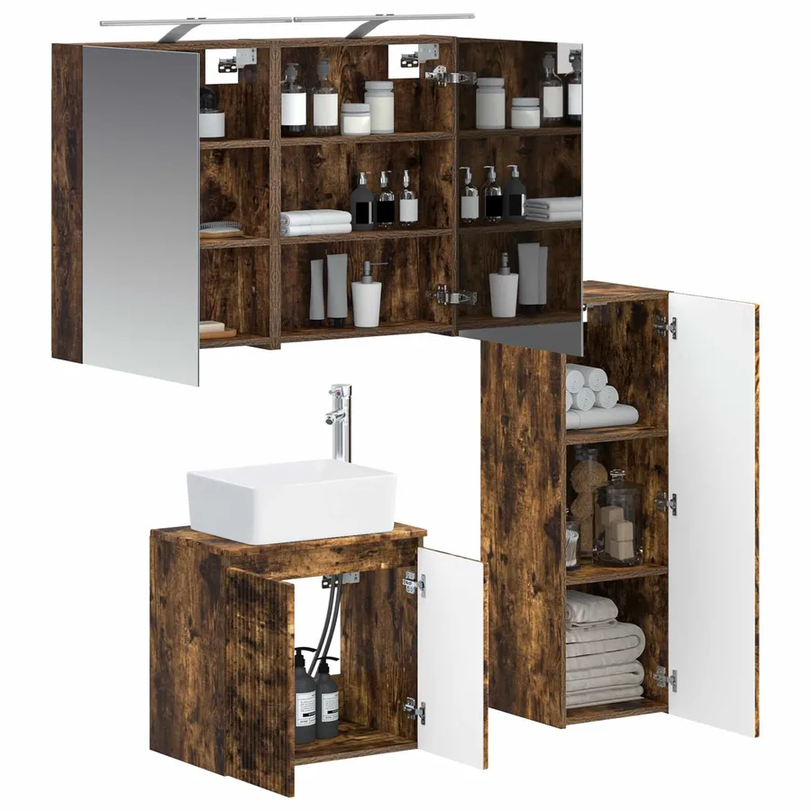 Ensemble de mobilier de salle de bain 4 pcs Chêne fumé - 3