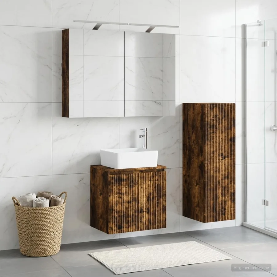 Ensemble de mobilier de salle de bain 4 pcs Chêne fumé - 4