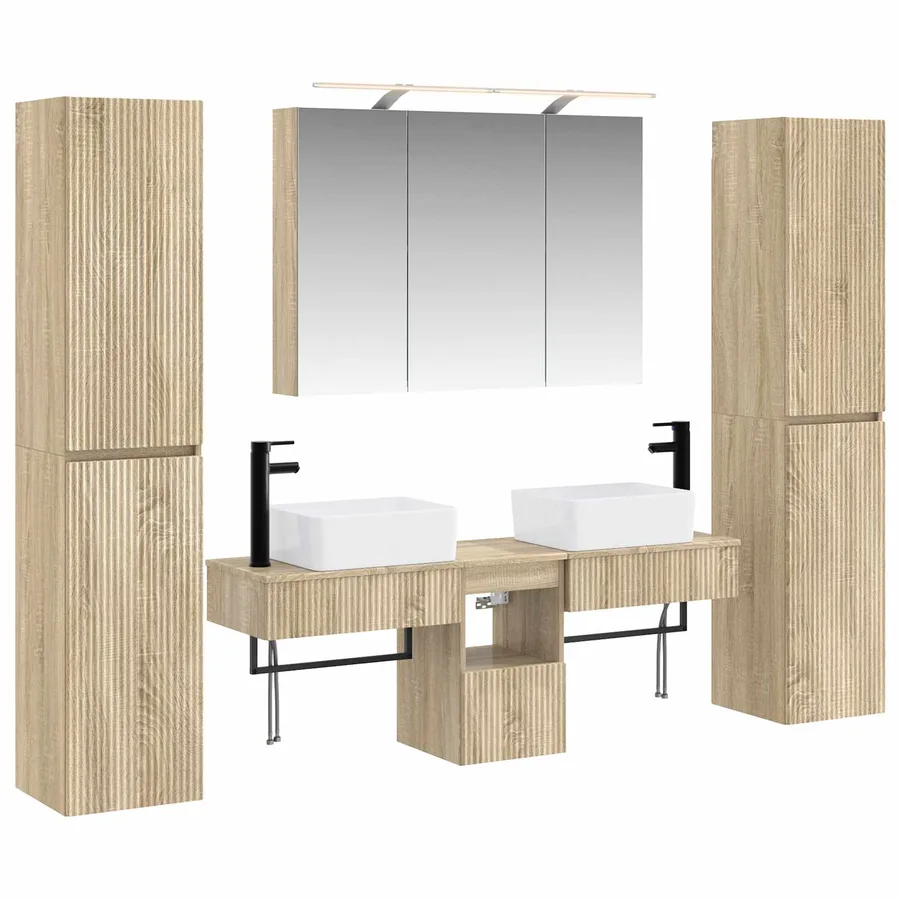 Ensemble de mobilier de salle de bain 6 pcs Chêne Sonoma - 2