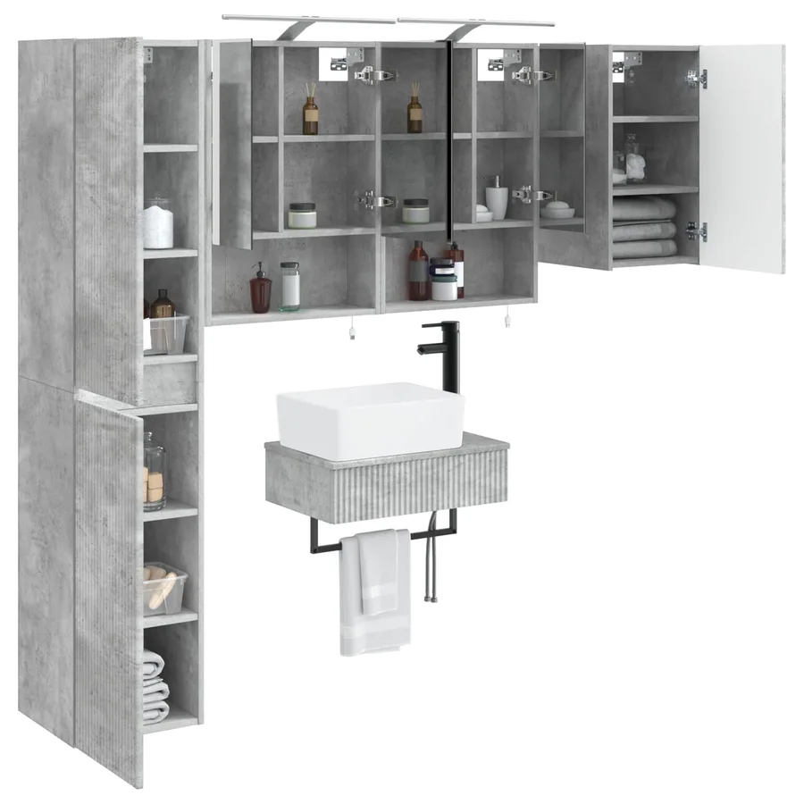 Ensemble de mobilier de salle de bain 5 pcs Gris béton - 3