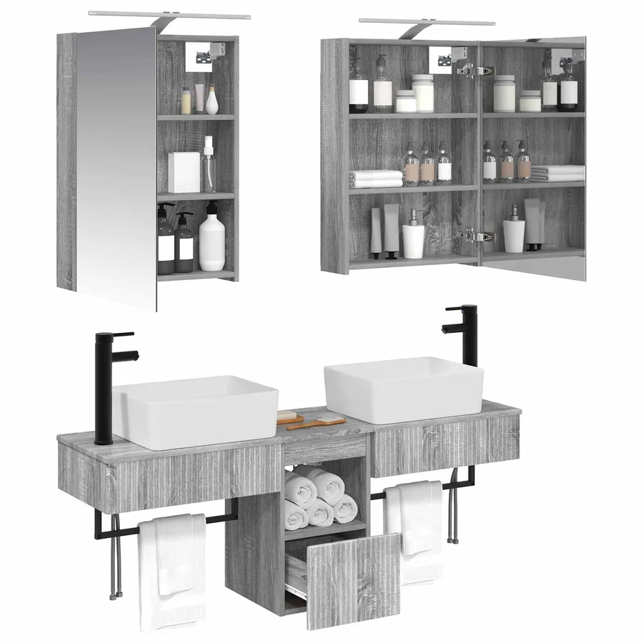 Ensemble d'armoire de salle de bain 5 pcs Sonoma gris - 3