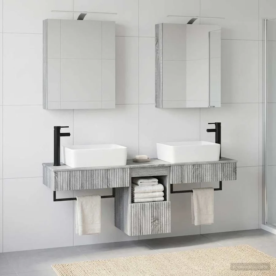 Ensemble d'armoire de salle de bain 5 pcs Sonoma gris - 4