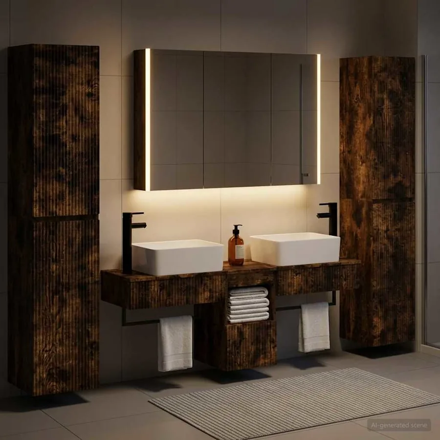 Ensemble de mobilier de salle de bain 6 pcs Chêne fumé