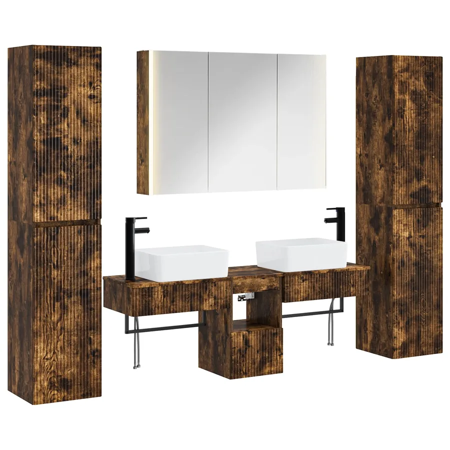 Ensemble de mobilier de salle de bain 6 pcs Chêne fumé - 2