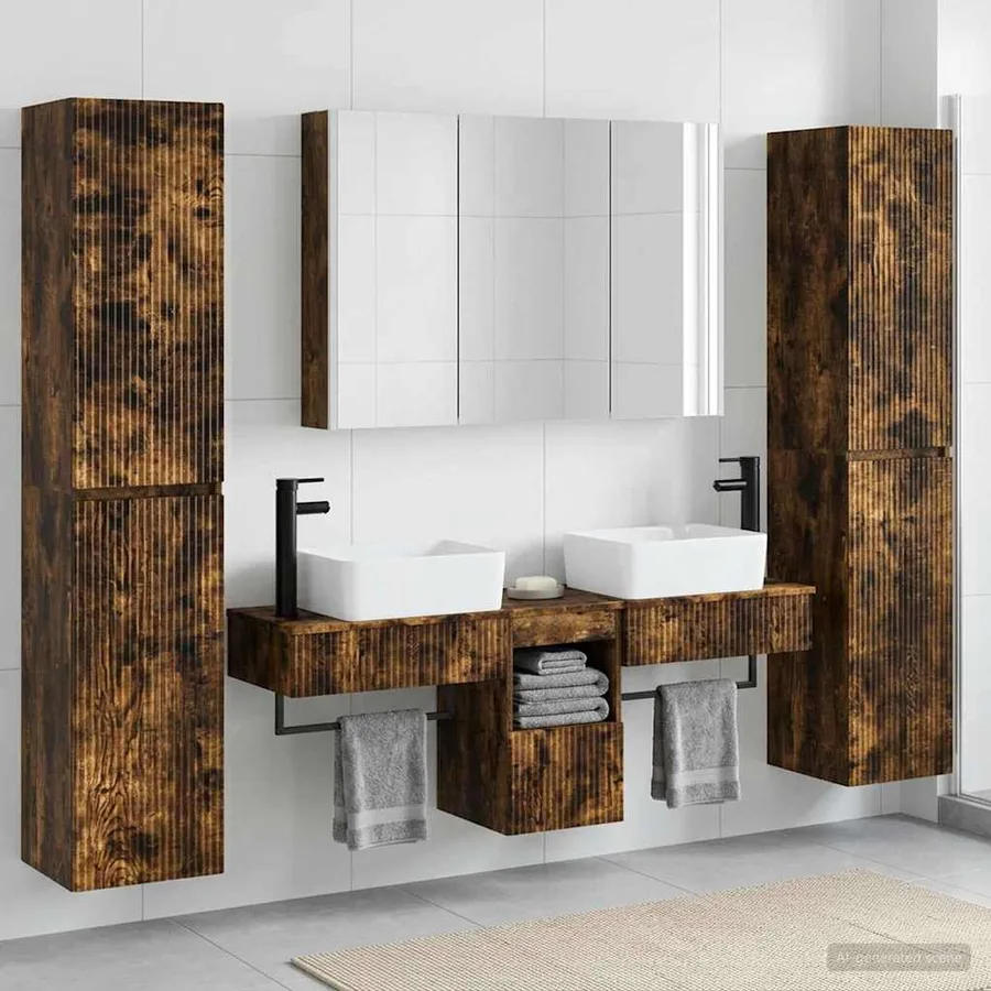 Ensemble de mobilier de salle de bain 6 pcs Chêne fumé - 4