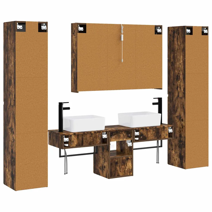 Ensemble de mobilier de salle de bain 6 pcs Chêne fumé - 9