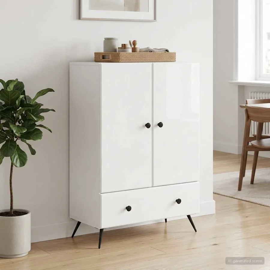 Buffet Blanc brillant 66 x 34,5 x 95 cm Bois d'ingénierie - 3