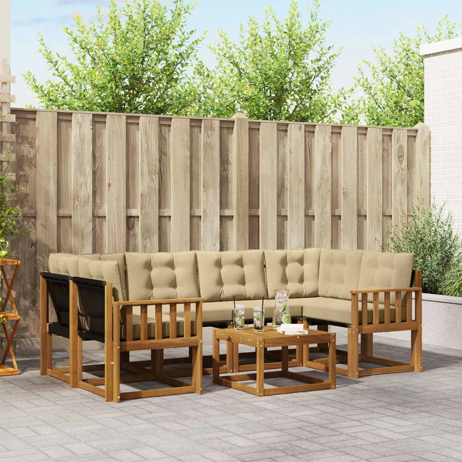 Ensemble de canapés d'extérieur 7 pcs Naturel et Beige