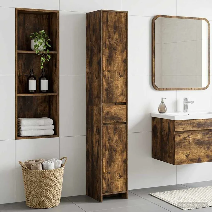 Armoire de salle de bain Chêne fumé 30 x 33 x 190 cm