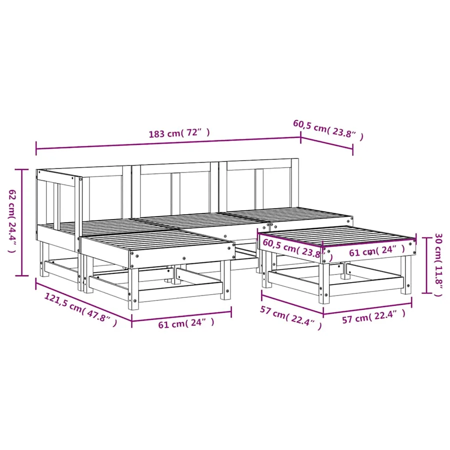 Salon de jardin 5 pcs bois massif de pin - 7