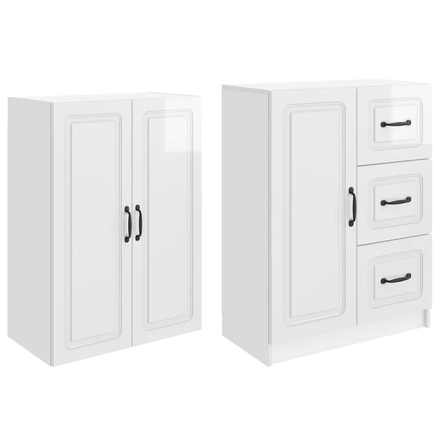 Ensemble de Meubles 2 pcs Blanc brillant Bois d'ingénierie - 4