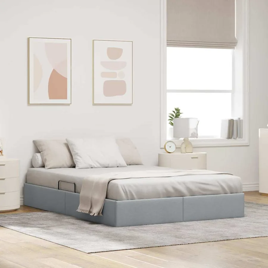 Lit de Rangement avec stockage Gris clair 135 x 190 cm Tissu