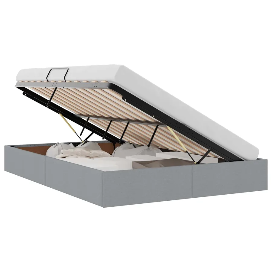 Lit de Rangement avec stockage Gris clair 135 x 190 cm Tissu - 2