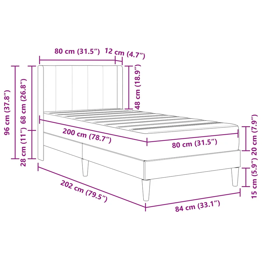 Cadre de lit avec matelas Noir 80 x 200 cm Velours - 11