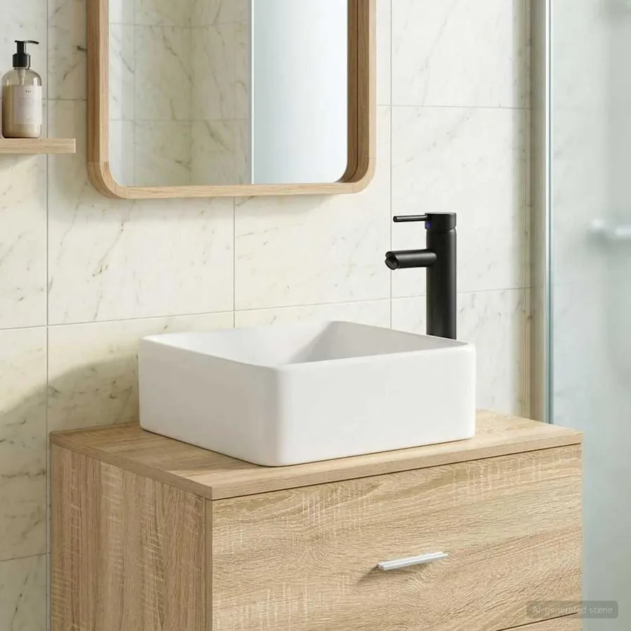 Lavabo de salle de bains Noir Mat 36,5 x 36,5 x 13 cm métal